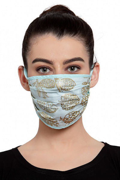 Mint blue foil printed face mask