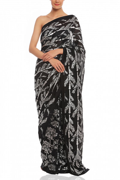 Black printed sari