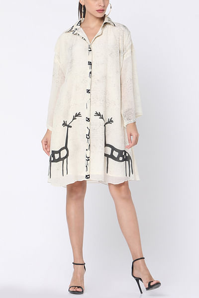 Ivory printed shirt dress