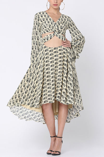 Ivory printed cut-out dress