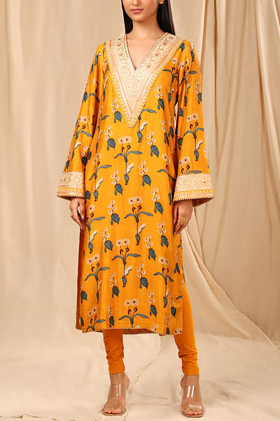 Mustard floral kurta set