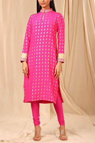 Hot pink foil printed kurta