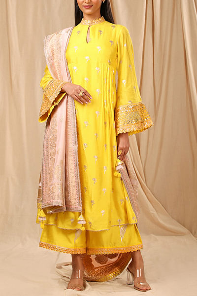 Lemon yellow embellished kurta set