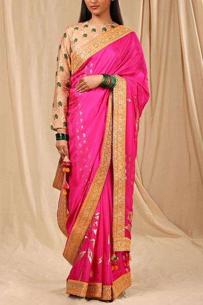 Hot pink embellished saree