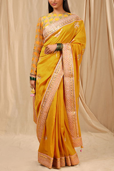 Yellow chanderi silk saree