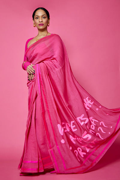 Hot pink chanderi mul sari