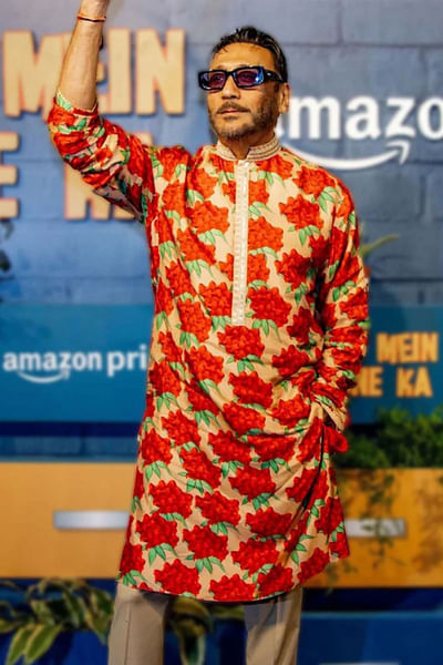 Salmon floral print kurta set