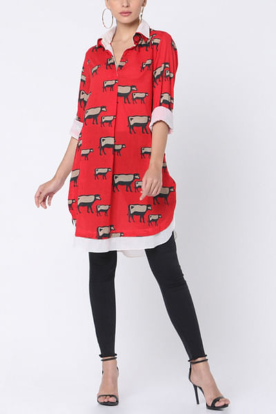 Red cow printed shirt