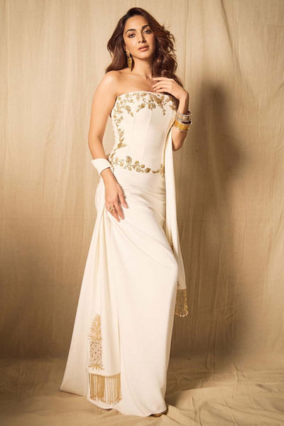 Ivory floral embroidered corset and skirt set