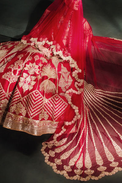 Red hand embroidered lehenga set