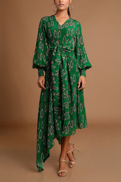 Green printed asymmetric dress