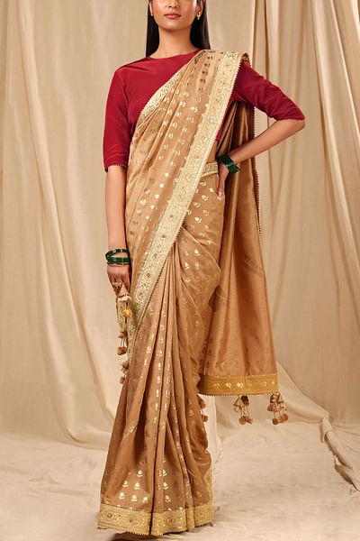 Beige printed sari set