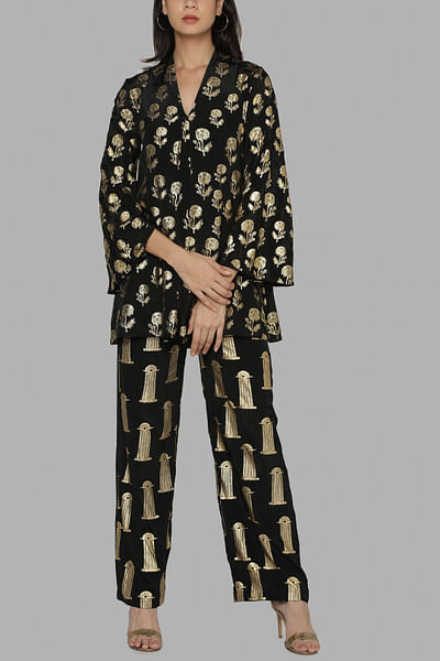 Black foil printed tunic and pants
