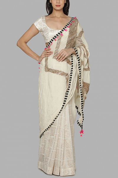 Ivory gota embroidered sari