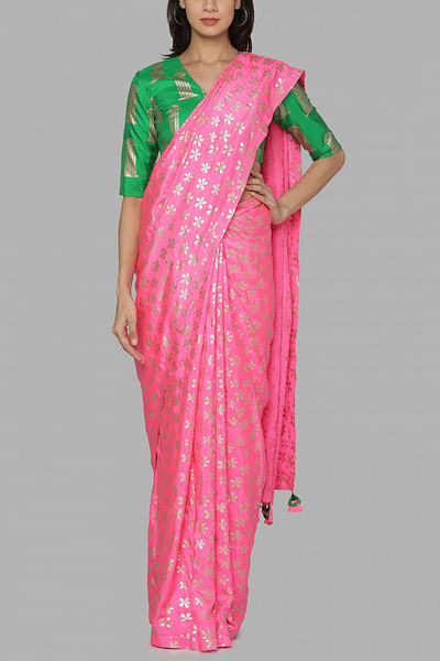 Candy pink foil printed sari