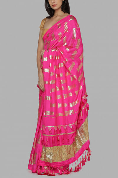 Hot pink foil printed sari