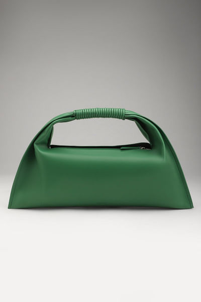 Green leather baguette handbag