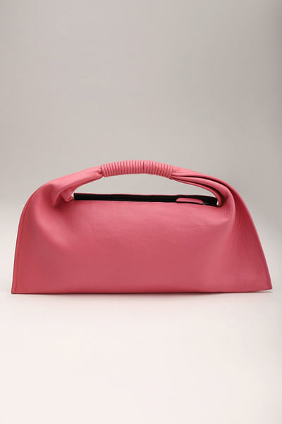 Pink leather baguette handbag