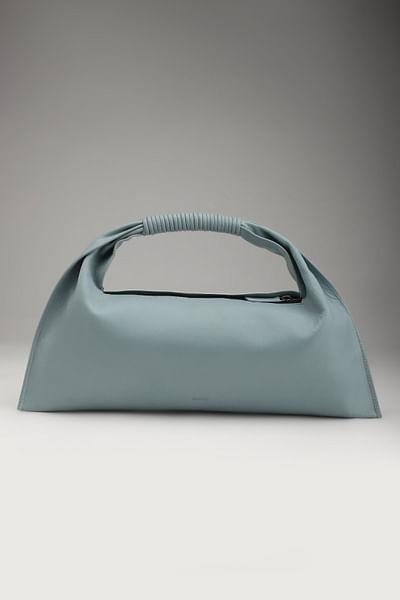 Powder blue leather baguette handbag