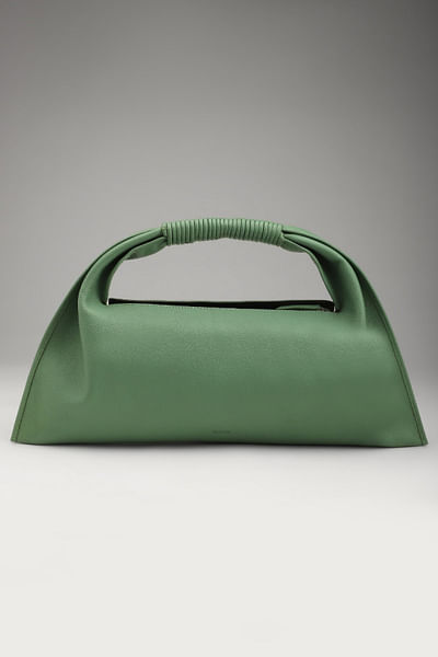 Sage green leather baguette handbag