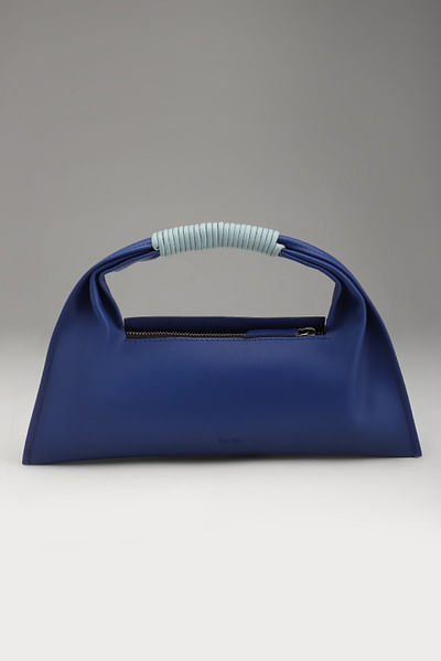 Blue leather mini baguette handbag