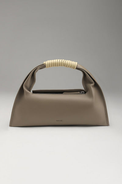 Greige leather mini baguette handbag
