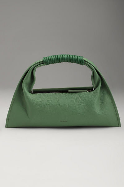 Sage green leather mini baguette handbag