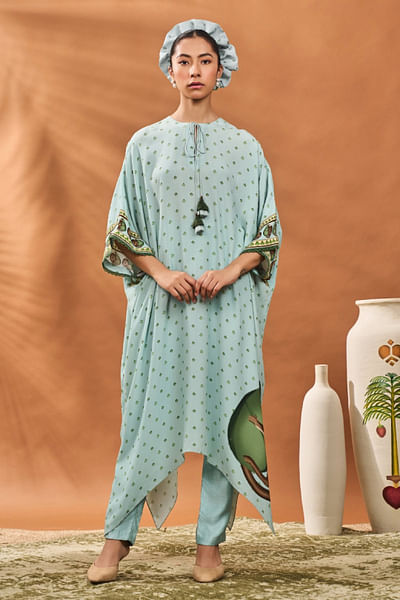 Blue monkey and spade printed tunic set