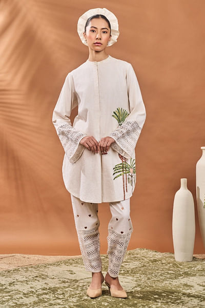 Ivory tree and monkey printed tunic set