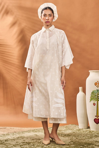 Ivory palm tree printed shirt kaftan set