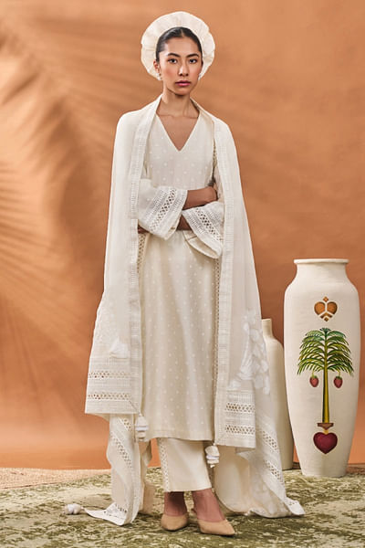 Ivory club and spade printed kurta set