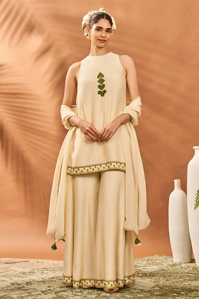 Cream club printed sharara set
