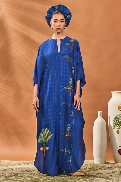 Navy tree and heart printed kaftan