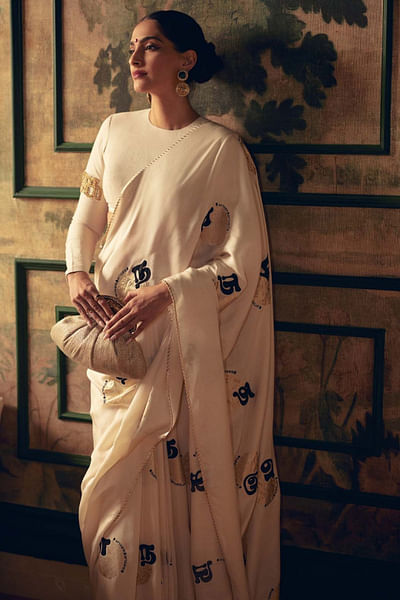 Ivory foil printed sari set