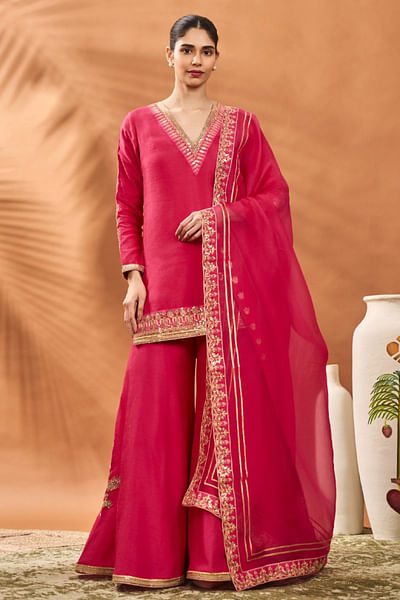 Pink embroidered sharara set