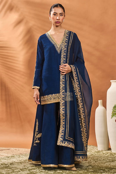 Blue embroidered sharara set