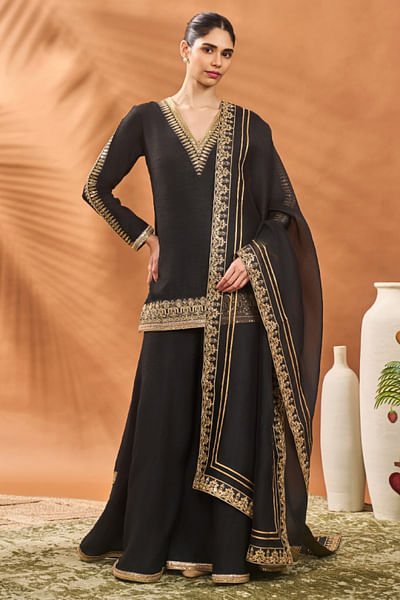 Black embroidered sharara set