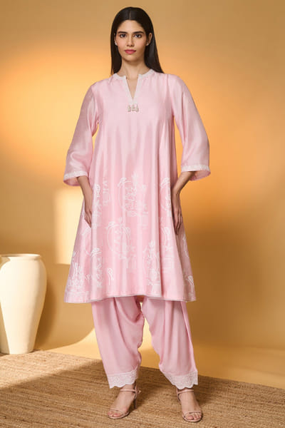 Masaba Pink printed raw silk kurta set MASFEB26D239444