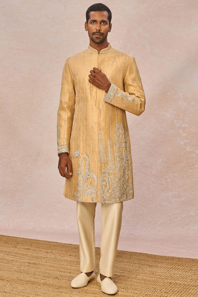 Gold sequin and dabka embroidered sherwani set
