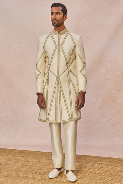 Ivory dori-dabka embroidered sherwani set