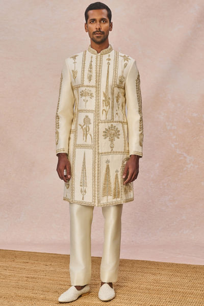 Ivory dori-dabka embroidery sherwani set