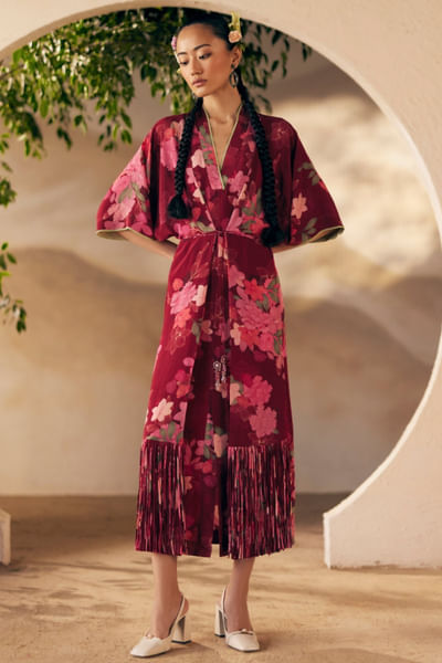 Wine floral printed dress