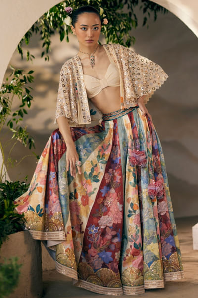 Multicolour floral printed lehenga set