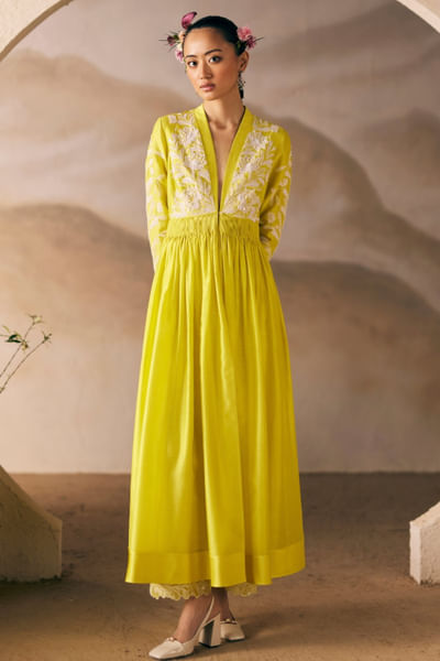 Yellow embroidered kurta set