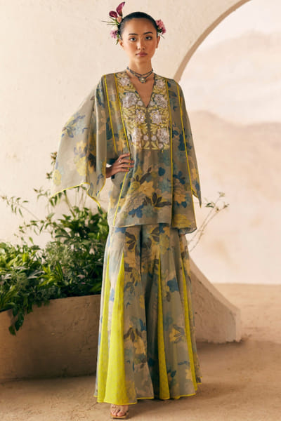 Blue floral printed sharara set