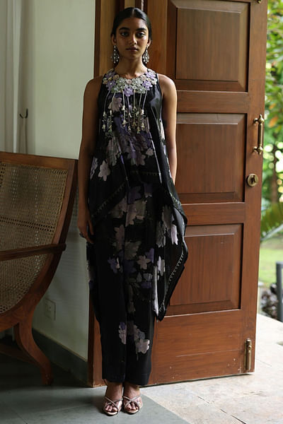 Black floral printed co-ords