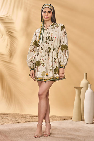 Ivory pirouette picnic printed shirt dress