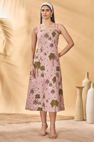 Pink pirouette picnic printed midi dress