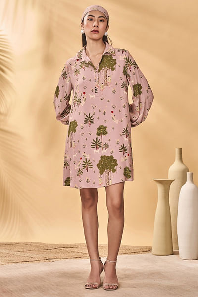 Pink pirouette picnic shirt printed dress