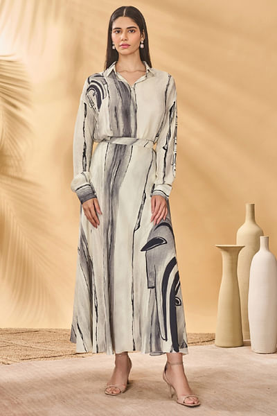 Ivory and black face printed shirt